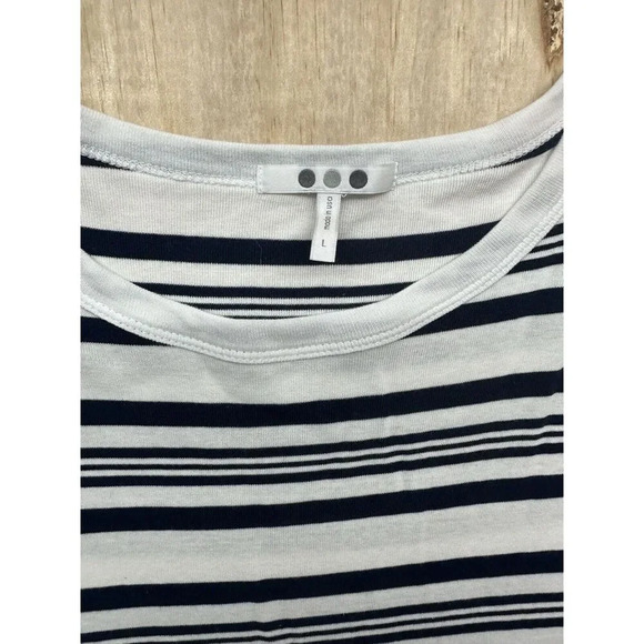 Three Dots Womens Crew Neck Striped T Shirt Black White Size Large Modal Cotton - Picture 2 of 6